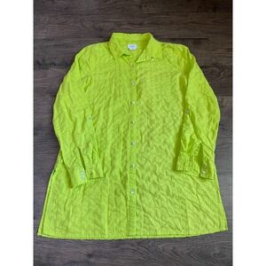 EUC Sigrid Olsen lime green 100% cotton roll tab button up cover up tunic size M